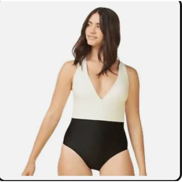 Summersalt® Deep Dive Women's One-Piece Swimsuit White and Black sz. 14 - Picture 1 of 11